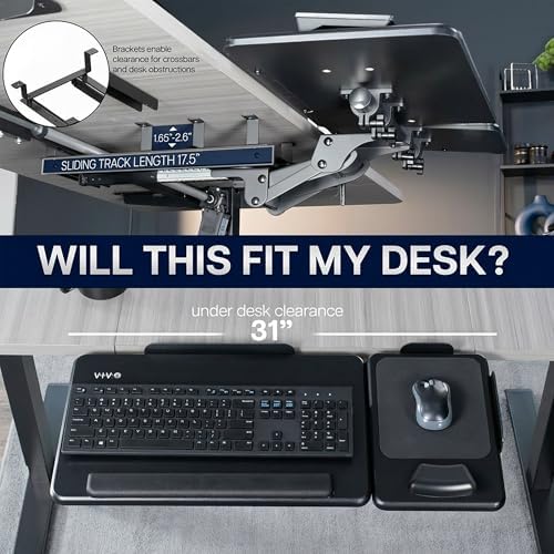 VIVO Black Under Desk 27 x 12 in Tilting Keyboard Tray, Mount-KBTM1