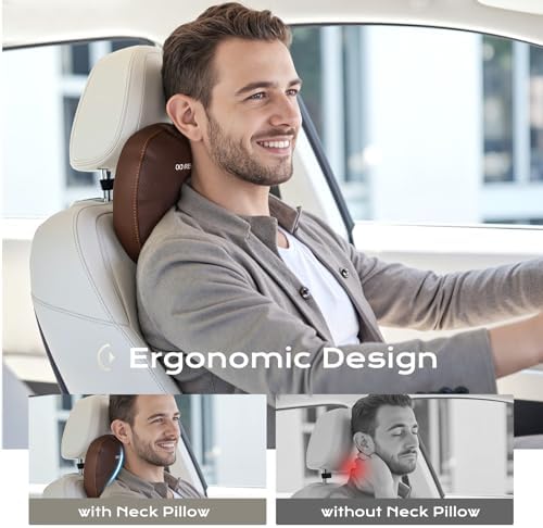 Coverado Car Headrest Pillow Soft Memory Foam Car Neck Support Pillow with Adjustable Strap, Relax Head Muscles Relieve Driving Fatigue, Breathable & Removable Cover