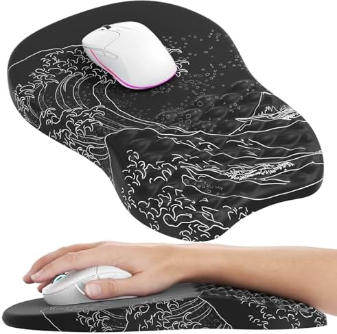 MROCO Ergonomic Mouse Pad with Wrist Support, 11.8 x 7.8 in, Black Kanagawa