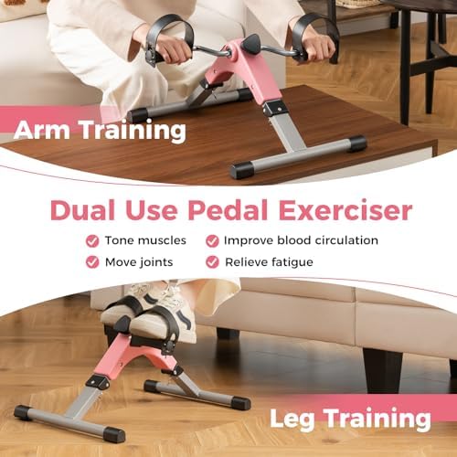 GYMAX Under Desk Bike Pedal Exerciser, Folding Mini Exercise Bike with LCD Display for Arms & Legs Workout, Portable Peddler Exerciser for Seniors Office Home Fitness