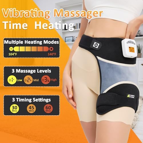 Cordless Hip Heating Pad for Hip/Sciatica Pain Relief,Massager Vibration Low Noise Upgraded 5000mAh Rechargeable Battery Heating Pad for Hip,Heated Wrap for Lower Back, Buttocks,Auto Shut Off