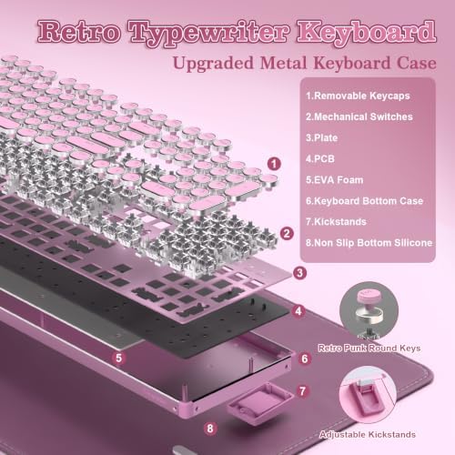 YUNZII QL108 Typewriter Mechanical Gaming Keyboard, Pink