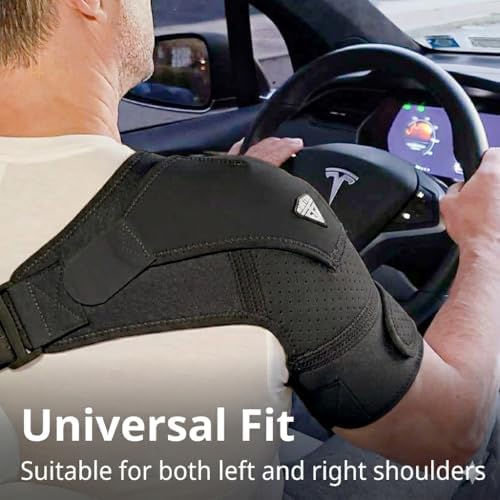 FIGHTECH Rotator Cuff Shoulder Brace for Men and Women - 4 Sizes - Shoulder Support - Pain Relief - Black - Large - Fits Most Men Bicep 12-17"