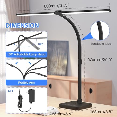 ShineTech LED Desk Lamp, 24W Double Head Desk Light with Wireless Charging