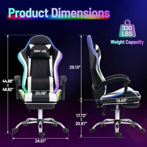 RGB Gaming Chair with Massage, Black/White
