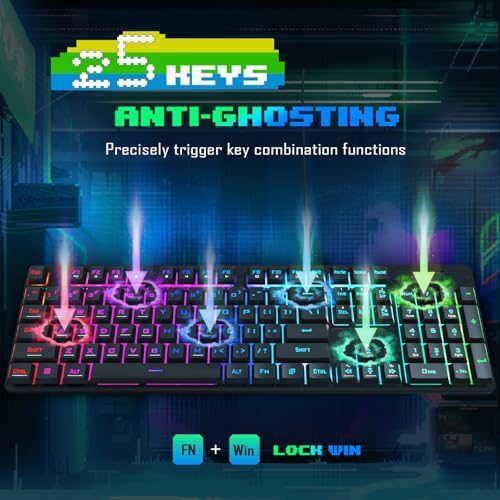 Redragon Updated S107 Gaming Keyboard and Mouse, RGB Gaming Keyboard and 10000 DPI Mouse Combo with 25-Key Anti-Ghosting, 1K Hz Programmable Mice with Software, Plug & Play to PC, Laptop [Upgrade]