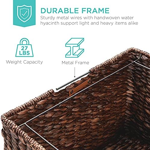 Best Choice Products Handwoven Water Hyacinth Rolling Filing Cabinet, Mobile File Organizer for Hanging Folders W/Lid and Locking Wheels For Home or Office – Brown