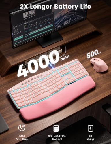 SABLUTE Wireless Keyboard and Mouse, Ergonomic Keyboard with Wave Key