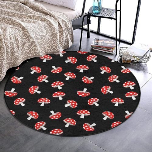 Soft Round Yoga Carpet, Office Chair Decor Round Mat for Carpet and Hardwood Floors Cute Cartoon Red Mushrooms, 24inch