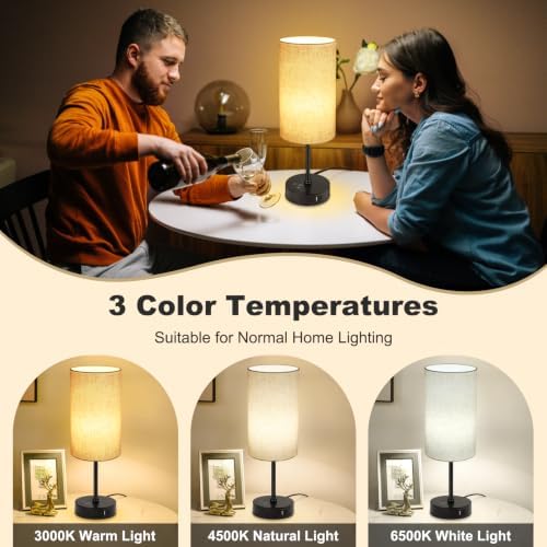 Unicozin 17Inch Table Lamp for Bedroom, Touch Control Bedside Lamp for Reading, 3 CCT & 7 RGB Color Changing, Dimmable Nightstand Lamp for Kids Room Living Room Office, Beige Shade