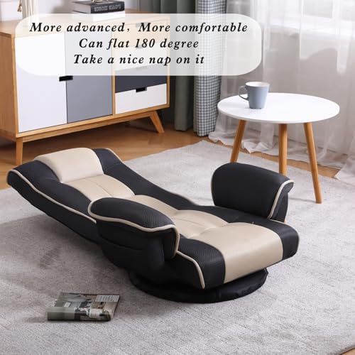 360° Swivel Floor Chair with Armrests, 14-Position Adjustable Floor Lounger for Adults, Foldable Reclining Chair for Living Room & Bedroom