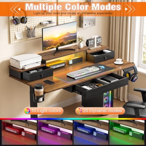 Height Adjustable Desk 47.2" Electric Standing with Drawers RGB