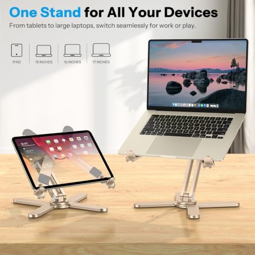 OMOTON LA10 360° Rotating Laptop Stand Riser Foldable for Desk, Gold