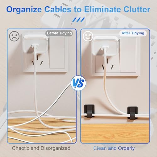 80 PCS Hook and Loop Cable Ties, Self Adhesive Cable Management Strap
