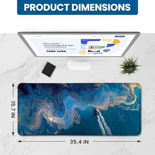 Aesthetic Desk Mat, Cute Coastal Escape Desk Pad Protector for Work & Decor, 35.4" x 15.7", Pretty Non-Slip Extended Mouse Pad for Office or Home