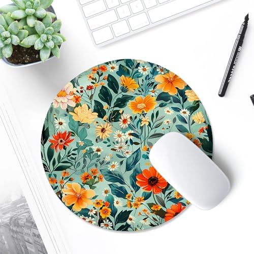 ITNRSIIET Round Mouse Pad with Stitched Edge Premium-Textured Waterproof Non-Slip Rubber Base Desktop Protection Mat Diameter 8.7 inches, Beautiful Flowers