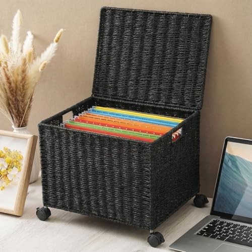 Cinnvoice Decorative Rolling File Cabinet, Black, Letter Size