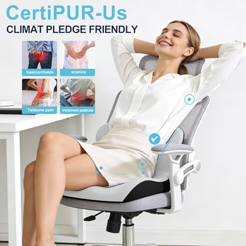 Seat Cushion, Office Chair Cushion, L-Shaped Ergonomic Car Seat Cushions, Memory Foam Chair Cushion, Lumbar Support Pillow for Wheelchair, Car, Home, Office, Desk, Light Gray