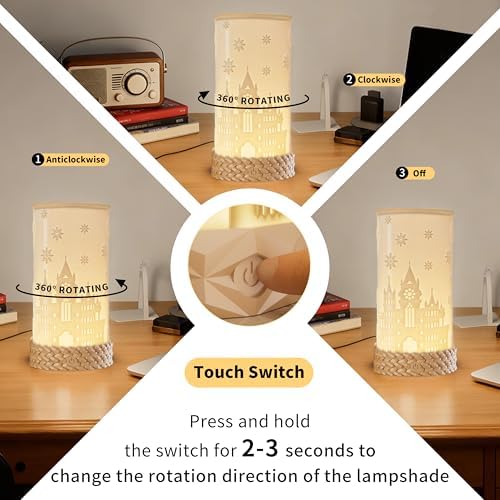 Rotatable Cordless Table Lamp, 3 Color Temperature Bedside Lamps with USB C Charging, Touch Control Rechargeable Battery Powered Nightstand Lamp for Bedroom, Nursery, Home Decor