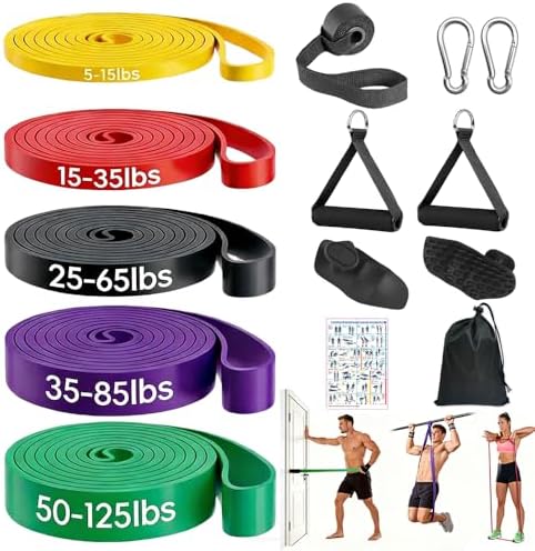 Pull Up Assistance Bands, Resistance Bands Set with Handles for Men Women, Workout & Exercise Bands, 5-Level Elastic Bands for Working Out, Stretch Bands for Home Gym, Stretching & Physical Therapy