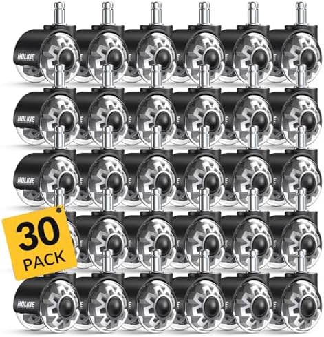 HOLKIE Office Chair Wheels Set of 30 Replacement 2 Inch Dual Casters - Universal Fit 11mm Rubber Smooth Quiet Rolling Casters - for Hardwood Floors Carpet Computer Grey