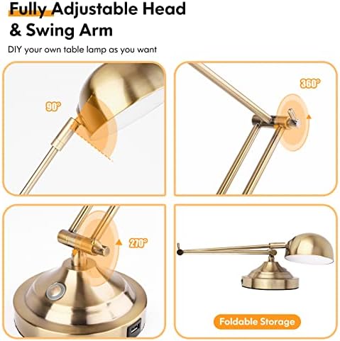 TOBUSA Architect Gold Desk Lamp, Adjustable Touch Control Vintage Desk Lamp
