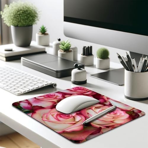 Vintage Romantic Rose Flower Mouse Pad, Elegant Pink White Floral Desk Mat