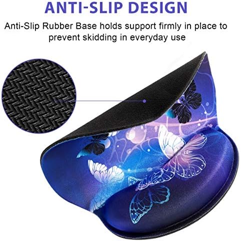 ToLuLu Ergonomic Mouse Pad Wrist Rest Support, Gel Mouse Pads with Non Slip Rubber Base Memory Foam Mousepad, Mouse Wrist Rest Pad for Laptop Computer Home Office Working Pain Relief, Art Butterflies