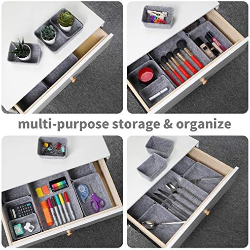 Welaxy 7pc Felt Desk Drawer Organizers Trays Gray Office Home Storage Bins