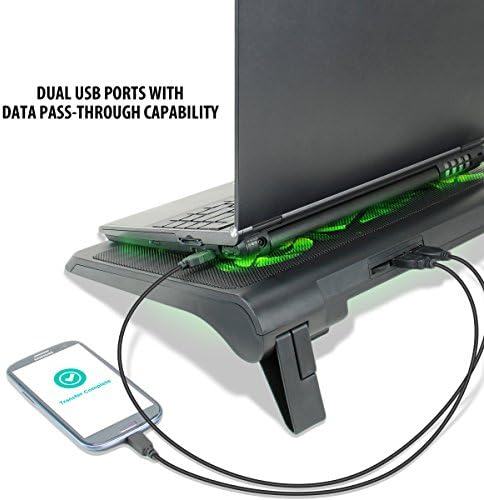Enhance Gaming Laptop Cooling Pad Stand with LED Cooler Fans, Adjustable Height, & Dual USB Port for 17 inch Laptops - 5 Ultra Quiet High Performance Fans 2630 RPM & Built-in Bumpers - Green