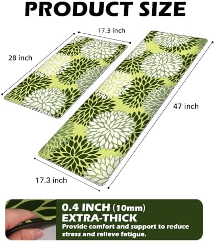 Kitchen Mats Set of 2 Cushioned Anti Fatigue Kitchen Rugs Non Slip Waterproof Kitchen Runner Memory Foam Floor Mat Comfort Standing Mat for Sink,Office,Laundry, Green