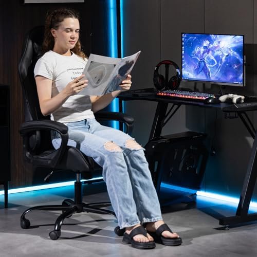 Massage Gaming Chair, Ergonomic PC Desk Chair with Headrest and Massage Lumbar Support, Video Game Chair with Height Adjustable High Back for Home Office, Black, PU Leather