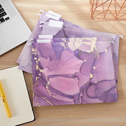 6 Packages Hanging folders File Cabinet Organizer Letter Size 1/5 Cut Adjustable Labels Decorate Home Office School Classroom, Purple Marble 9.3 "x 12.8"…