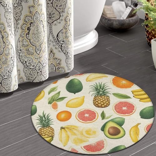 Large Round Area Rug Home Decor Modern Bathroom Rug Kitchen Office Circle Rug for Living Room Sofa Circle Cute Mat Avocado Nut Banana Pineapple Orange, 24inch