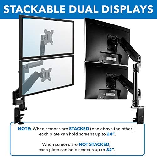 Mount-It! Dual Monitor Arm Desk Mount for 17–32" Screens, Gas Spring Adjustable Monitor Stand, Vertical Stack or Side-by-Side Setup, 17.6 lbs Each Arm, VESA 75x75 100x100, Clamp & Grommet Base MI-4762