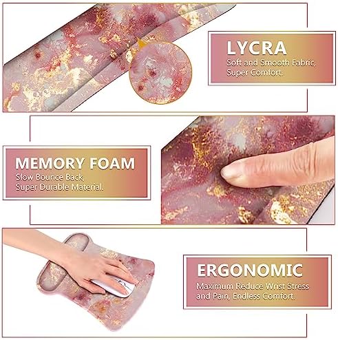 AIMSA Mouse Pad Wrist Support Set Keyboard Wrist Rest, Ergonomic Memory Foam Non-Slip Base Easy Typing Pain Relieve for Computer Laptop Home Office, Pink Gilt Marble