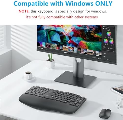 OMOTON Ergonomic Wireless Split Keyboard Compatible with Windows only, Cushioned Wrist Rest, Rechargeable, USB Connectivity, 2.4G Membrane Silent Keyboard, Classic Black