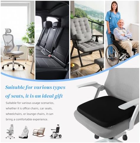 SheRest Office Chair Cushion with Straps, Memory Foam Seat Cushion with Removable Cover, Suitable for Office Chairs, Car Seats, and Airplane Seats, Black, Large
