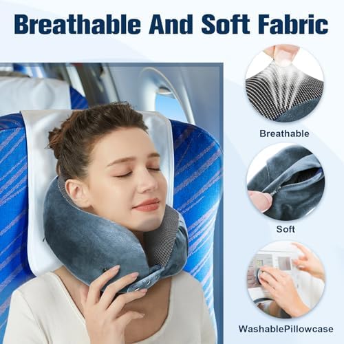 Cirorld Neck Pillow for Traveling, Travel Pillows for Airplanes Light Blue