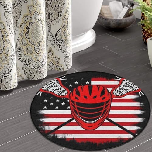Fashion Round Area Rug Large Non Slip Carpet Unisex Home Decor Mat Lacrosse American Flag
