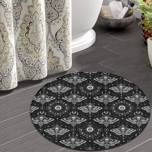 Highly Premium Quality Floor Mat, Office Chair Decor Mat, Room Sofa Yoga Soft Round Carpet Gothic Moth Skull Sun Moon Art Black and White