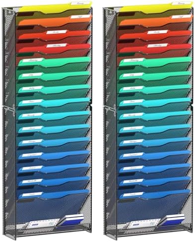 samstar 2 Pack 16 Tier Wall File Organizer Hanging Wall File Holder Wall Mount Paper Folder Organizer, Magazine Rack, Pack of 2