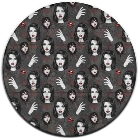 Fashion Round Area Rug Large Non Slip Carpet, Dark Fantasy Gothic Women Vampires Blood Face Unisex Home Decor Mat, 60inch