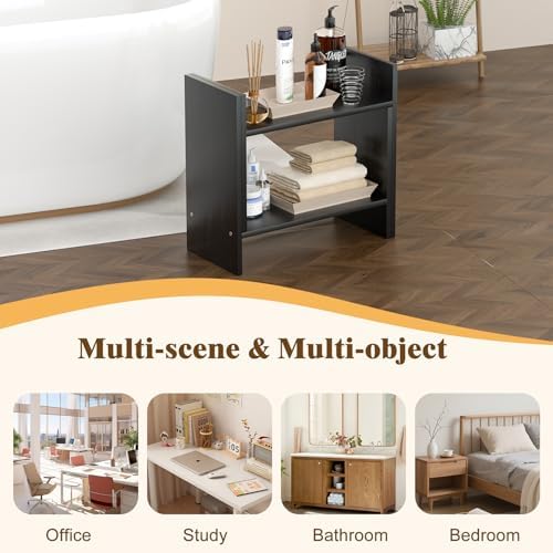 Desk Shelves Wood Desktop Orgnizer Shelf.Office Organization for Top of Desk Organizers and Accessories Bookshelf Shelving,Adjustable Tier H-Shape Mini Bookcase(Black)