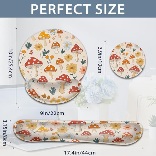 Ergonomic Memory Foam Wrist Rest Set for Keyboard and Mouse,Cute Mushroom Flower Supportive Mouse Pad with Non Slip Base for Office Work and Gaming