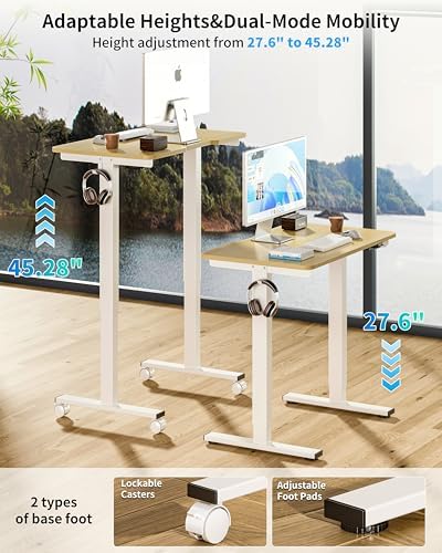 BIZUM 31.5" Small Electric Standing Desk Height Adjustable, Whole Piece Stand Up Computer Desk Work Study Writing Gaming Desks for Home Office Oak