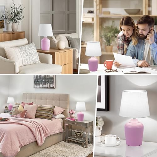 11.8’’ Small Table Lamps Set of 2 for Bedroom Kid’s Room, White & Pink