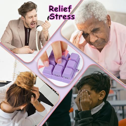 Keyboard Fidget Toy, Keyboard Fidget Keychain 9-in-1 Keyboard Decompression Button Finger Clicker Toys Stress Relief Fidget Gifts (Purple)