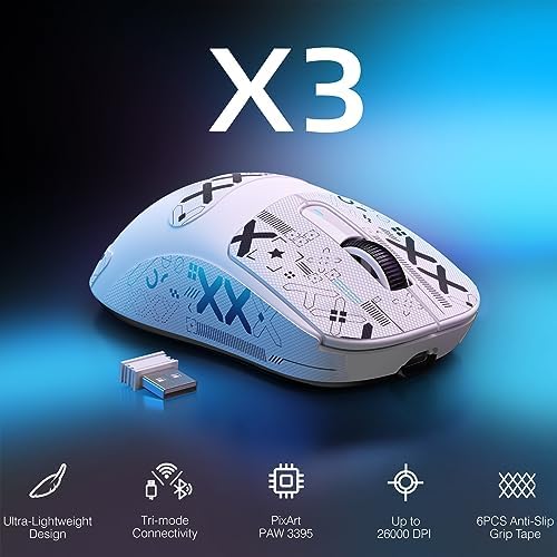 ATTACK SHARK X3 49g Ultra-Lightweight Wireless Gaming Mouse, White&Tape