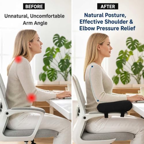 2 Pack Memory Foam Office Chair Armrest Pads, Ergonomic Elbow Support